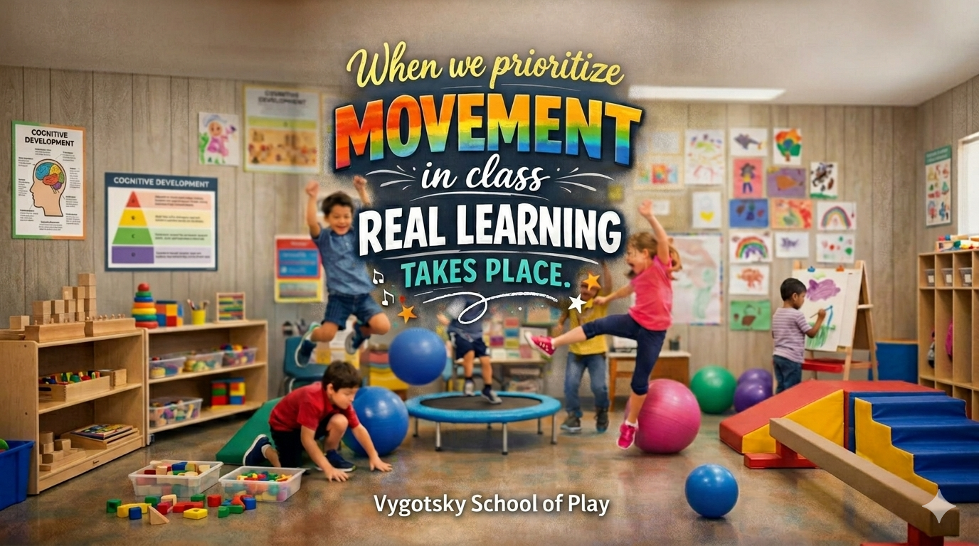 Children doing movement activities in classroom